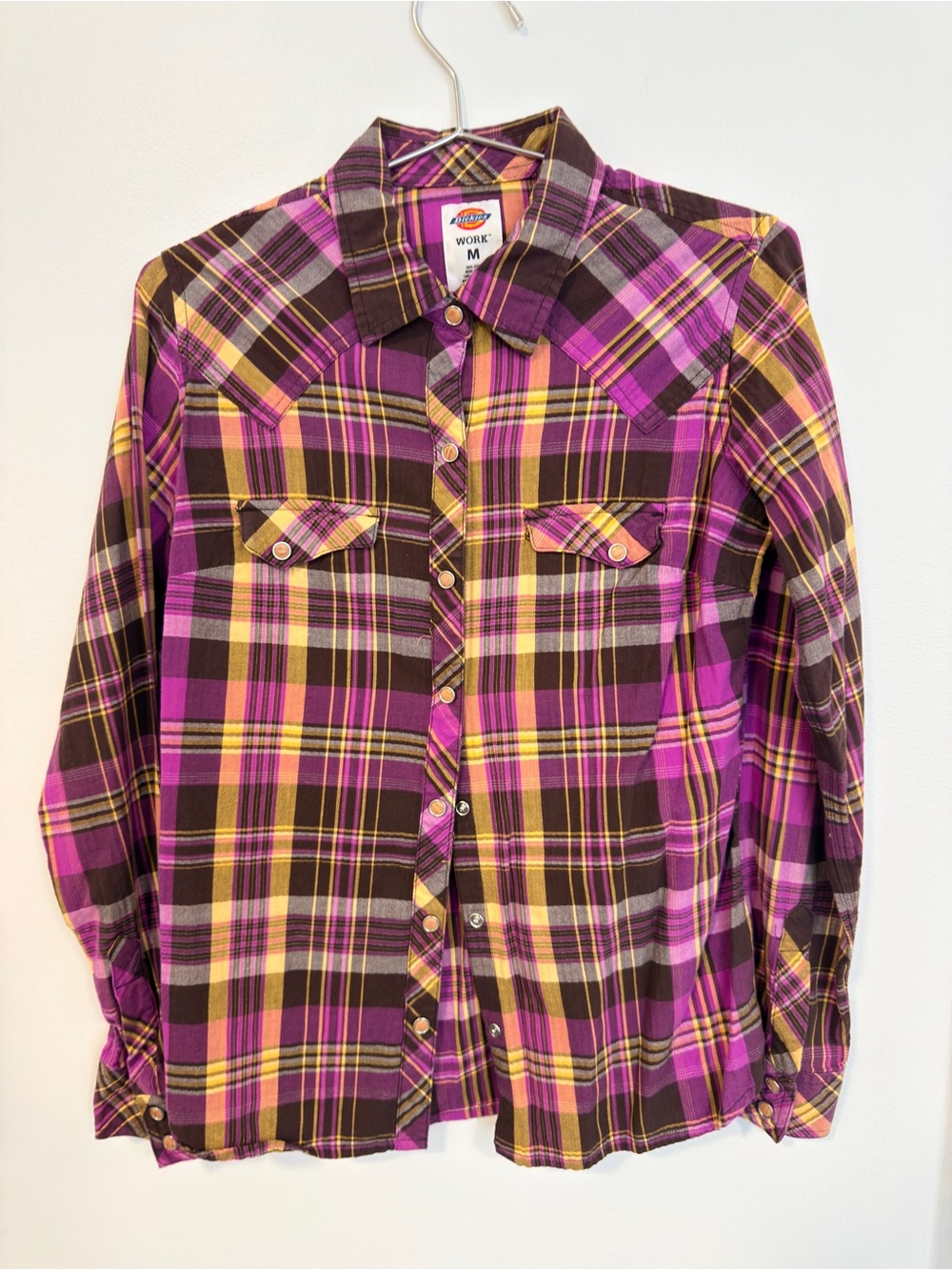 Vintage Dickies Purple and Yellow Plaid Button-Down Shirt - Women’s M